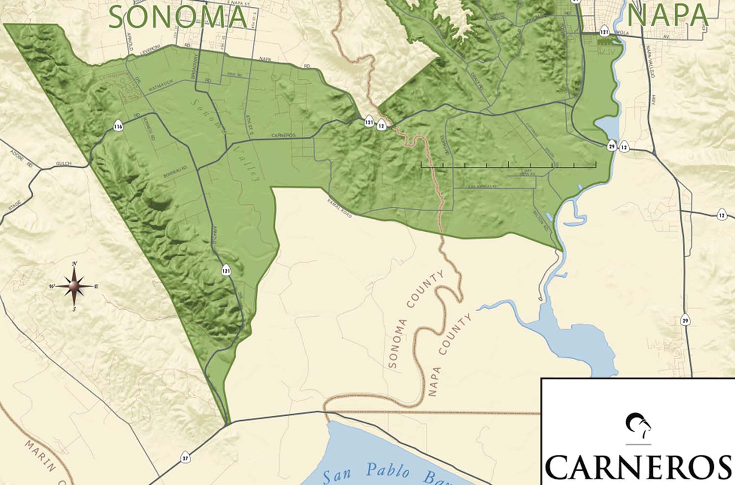 Map of Sonoma and Napa Carneros AVA