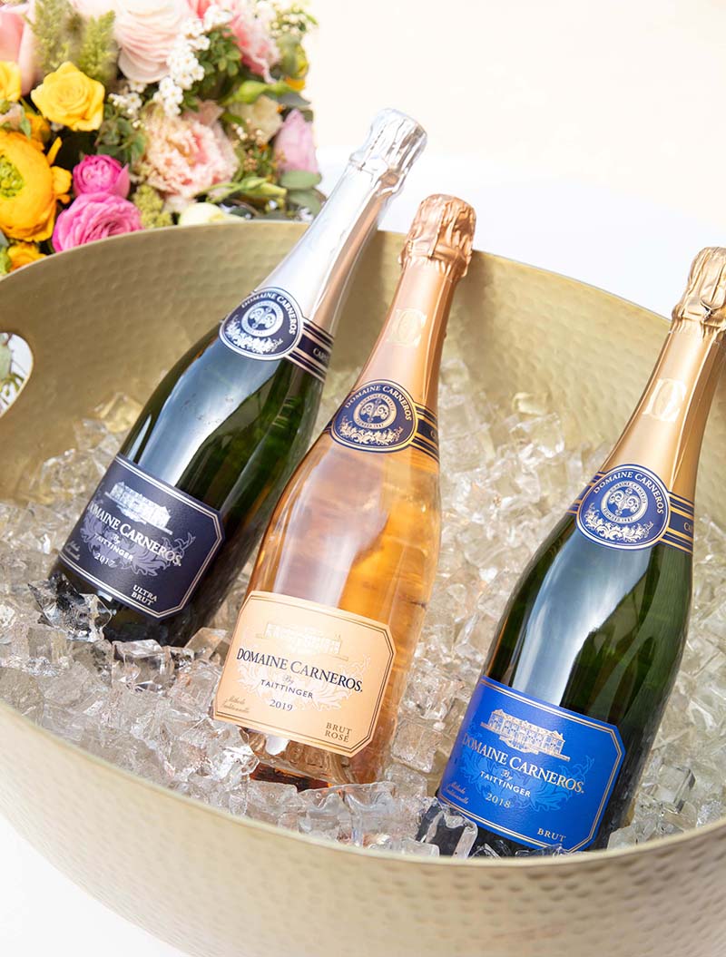 Spring flowers and Ice bucket with Ultra Brut, Brut Rose, and Estate Brut