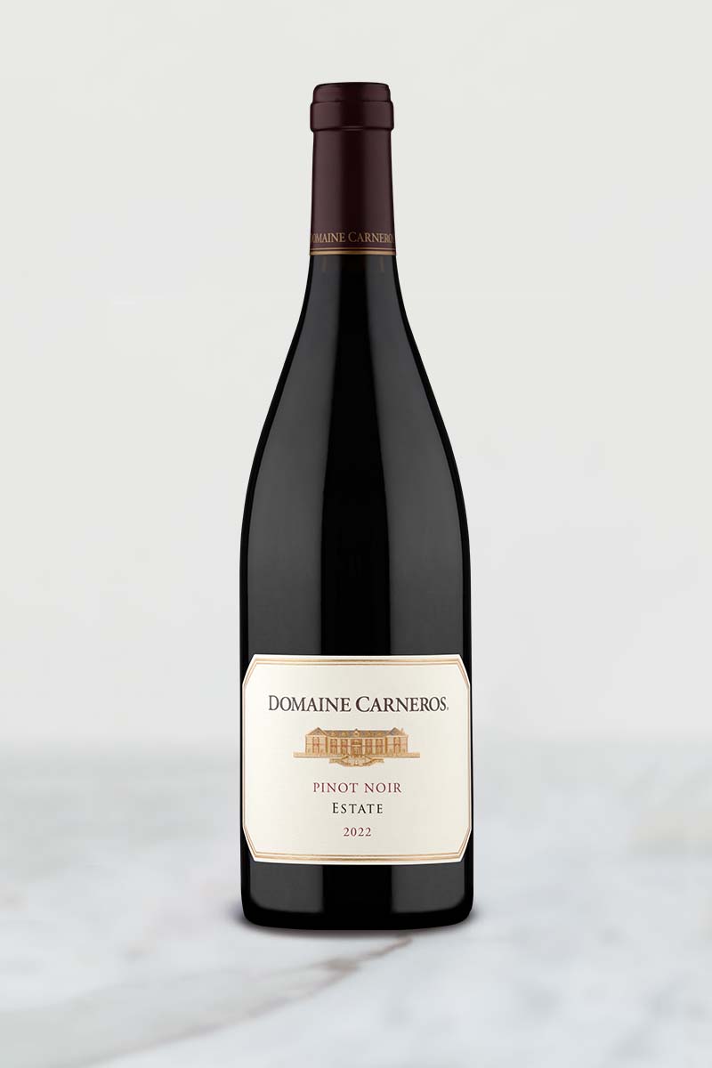 Bottle of 2022 Estate Pinot Noir on marble