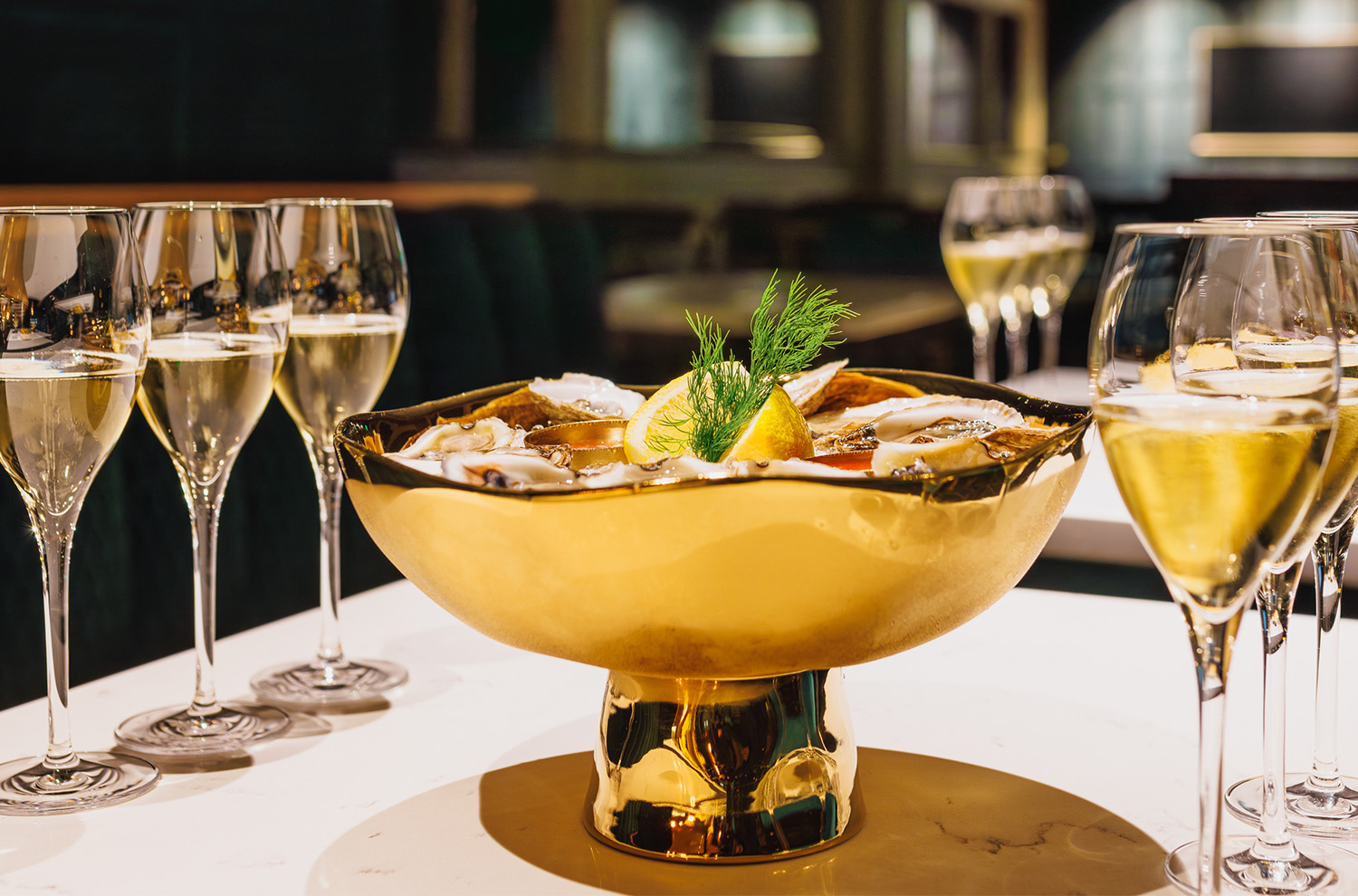 Oyster tray with sparkling wine flights