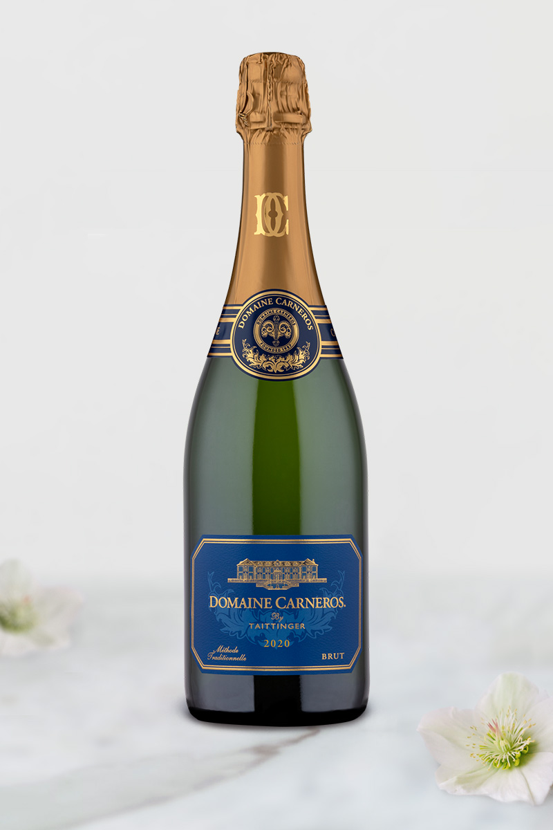 Bottle of 2020 Estate Brut on marble table