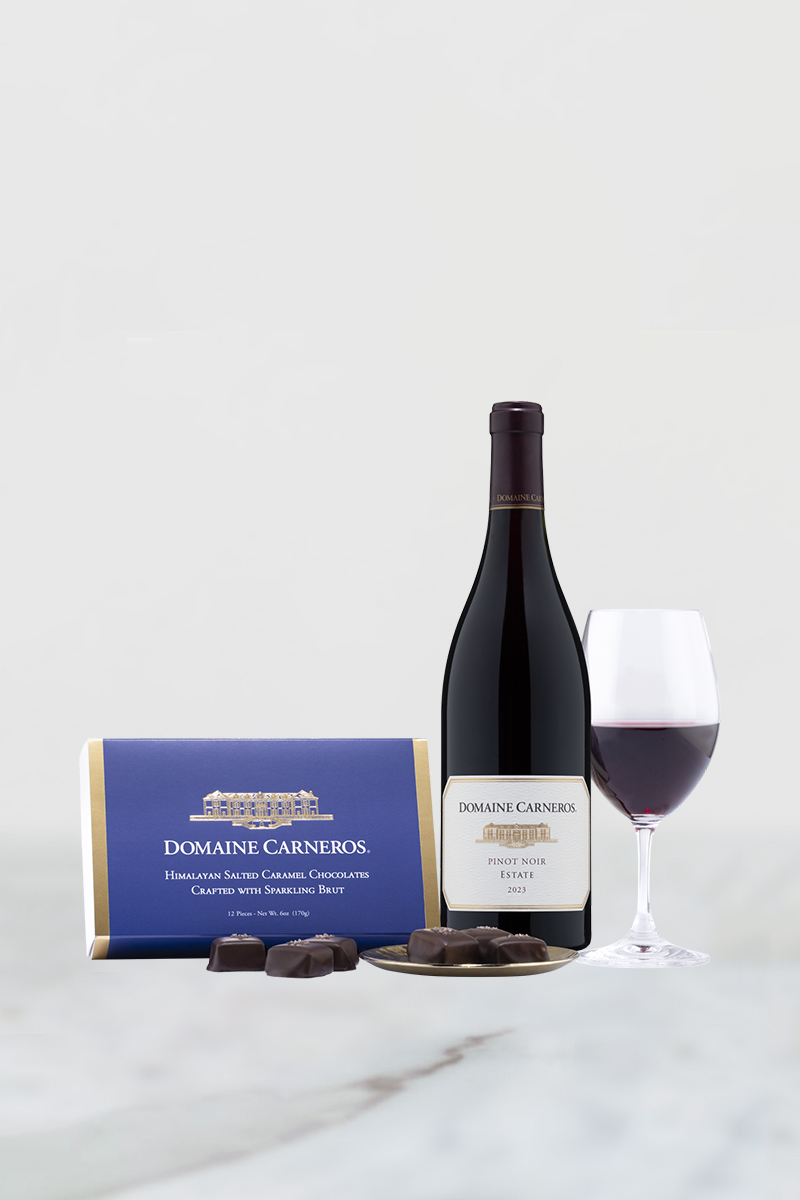 2023 Estate Pinot Noir and Domaine Carneros chocolate by Anette's of Napa Valley.