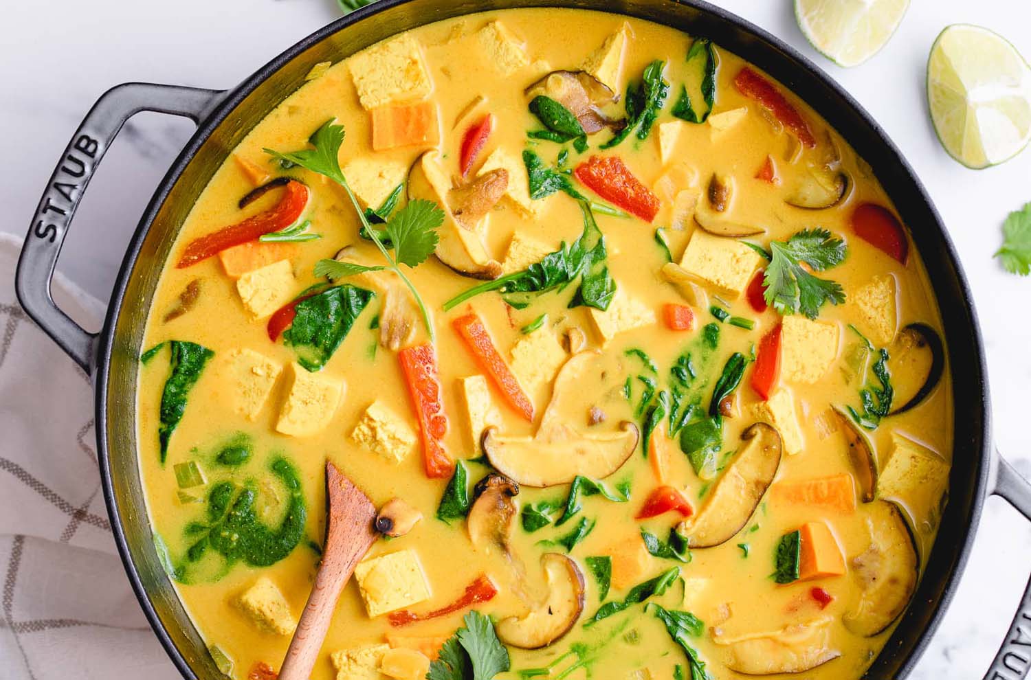 Dutch oven pot with tofu coconut curry