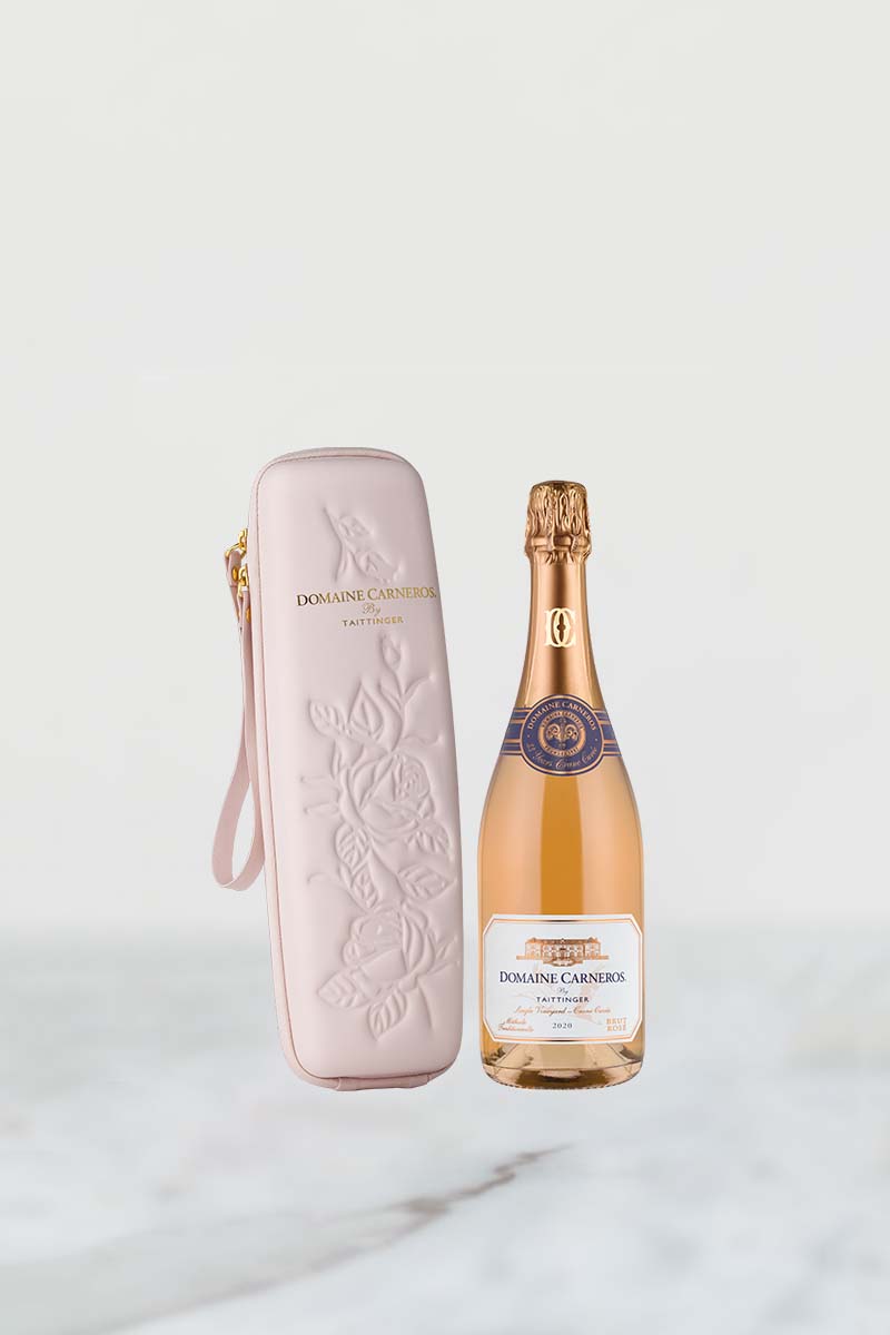Bottle of 2020 Crane Cuvee Rosé with insulated tote