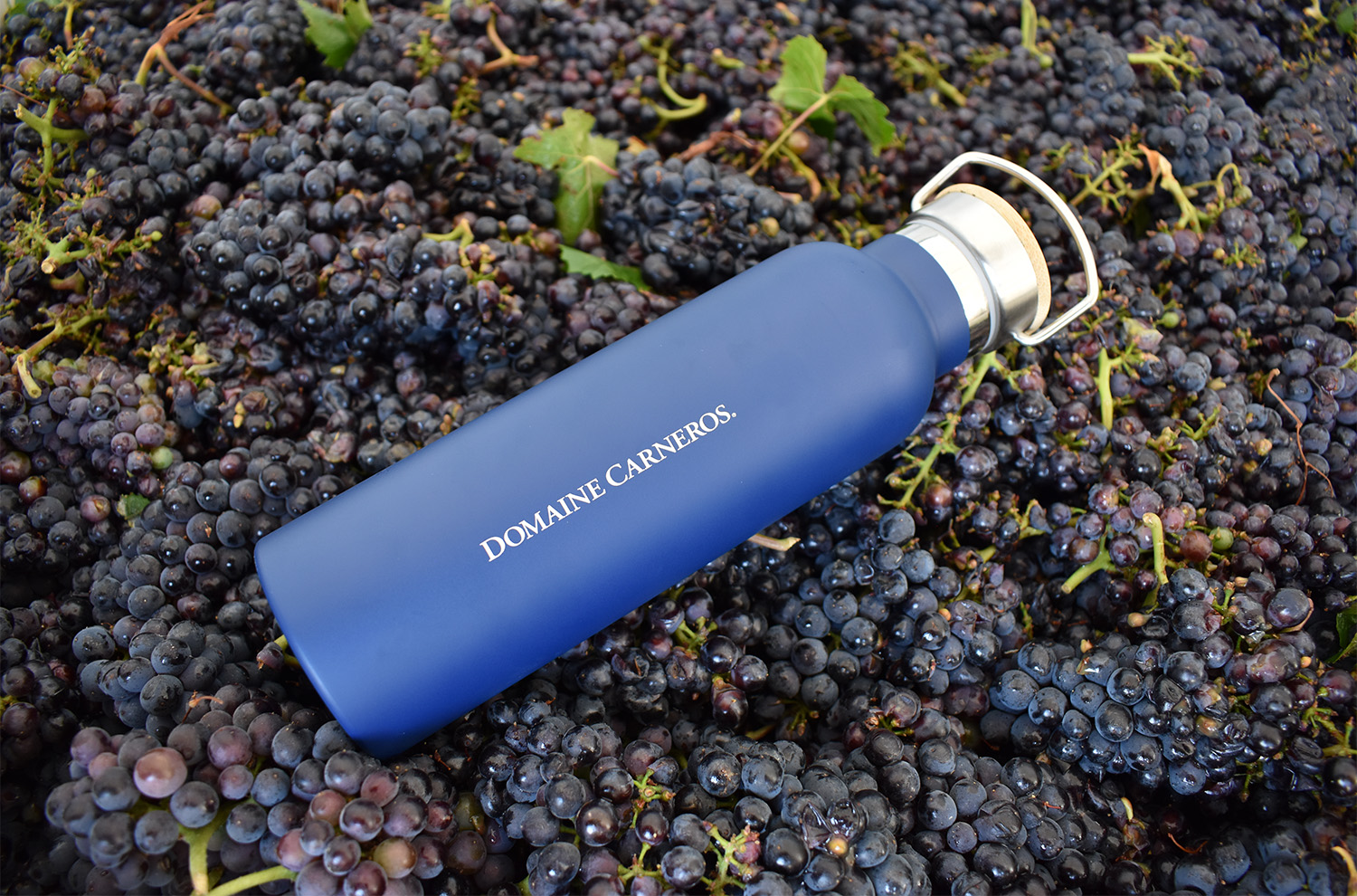 Reusable water bottle in grape bin