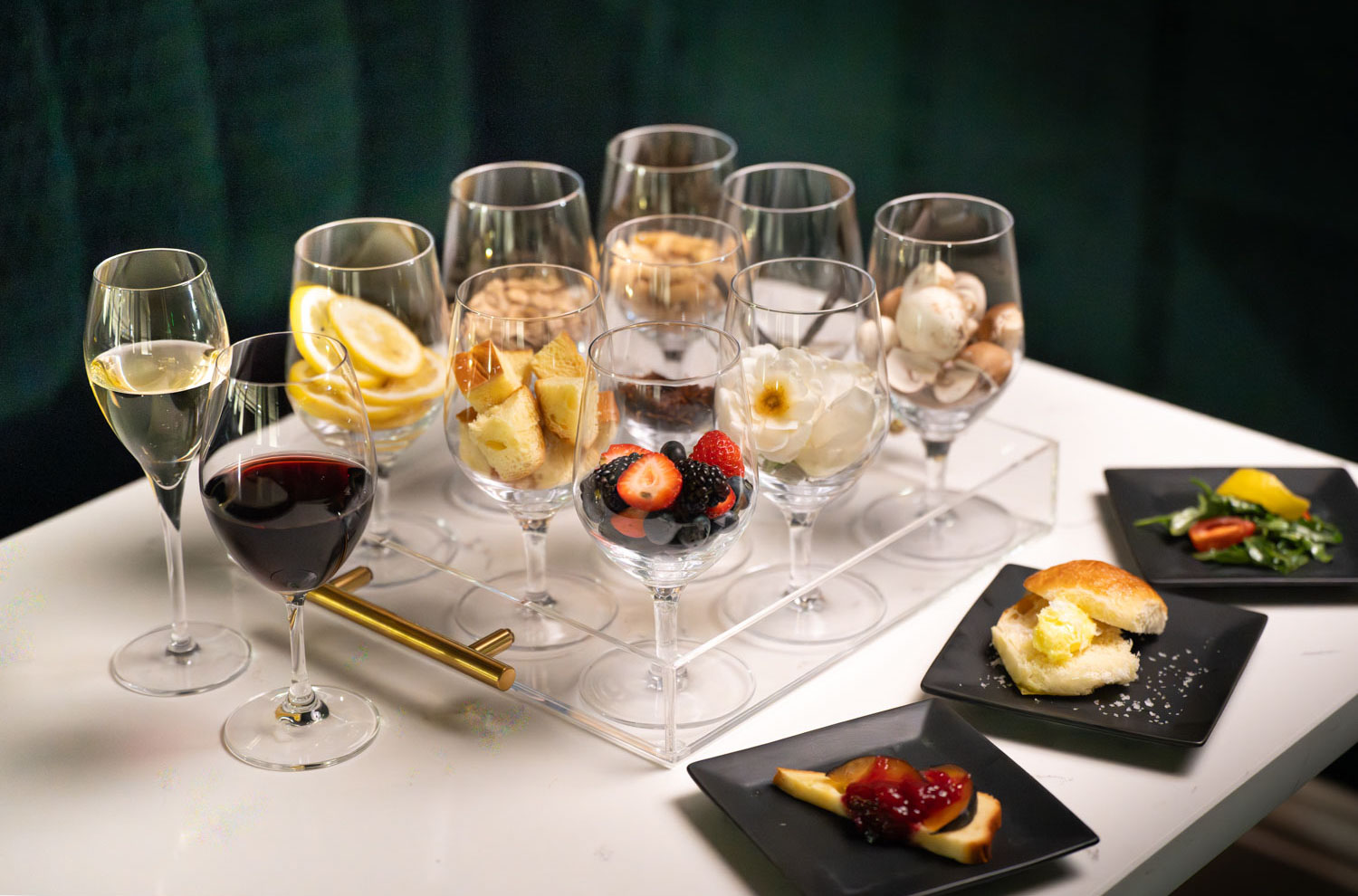Glassware filled of aroma items for scents