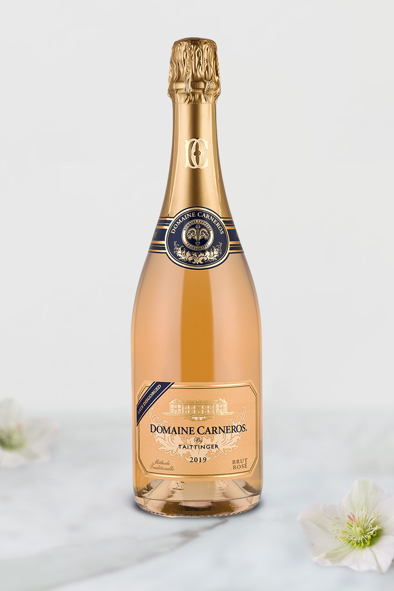 Bottle of 2019 Late Disgorged Brut Rosé on marble