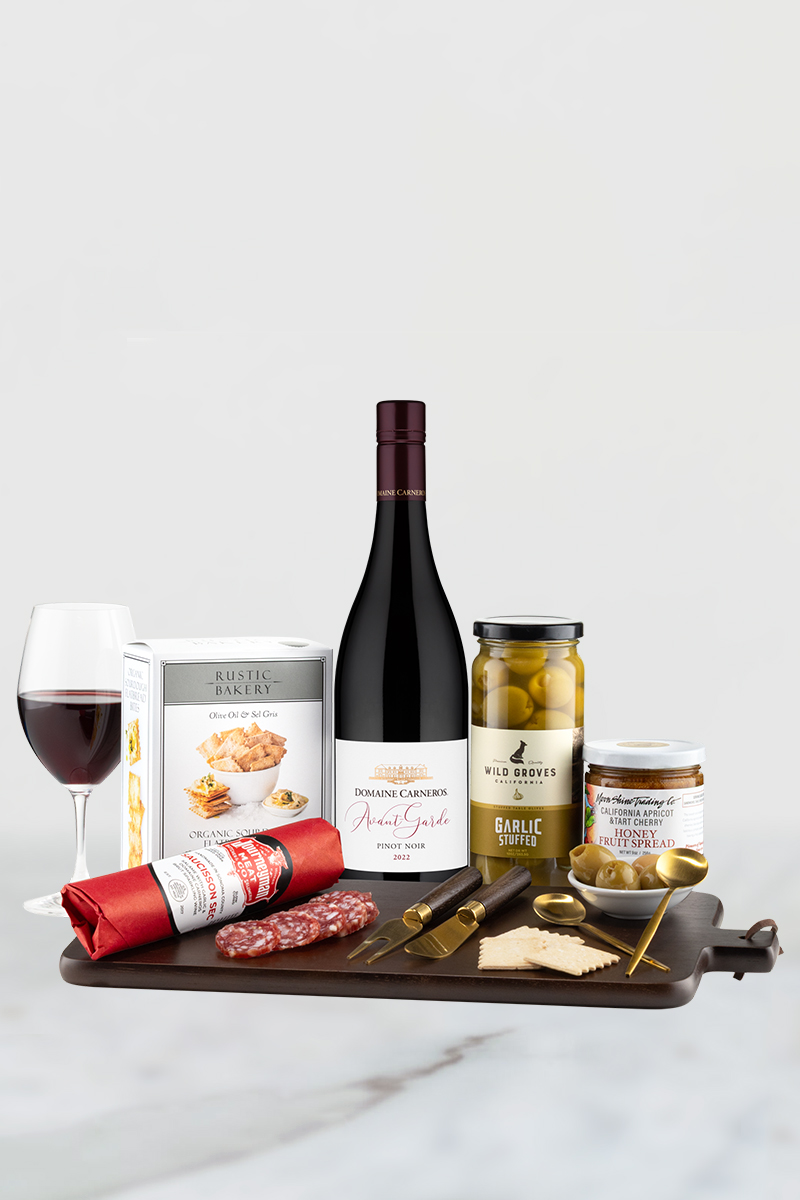 Cheese Board Set and Epicurean Accoutrements with Avant-Garde Pinot Noir
