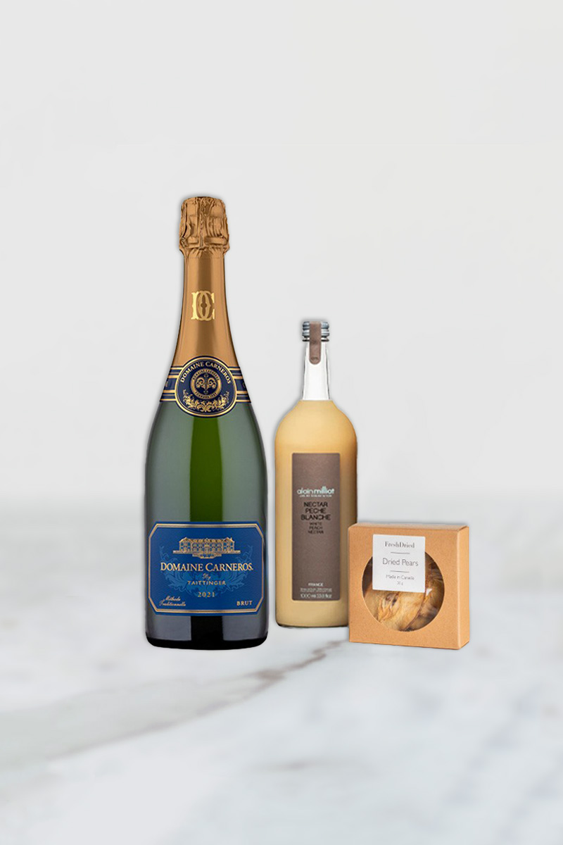 Bottle of 2021 Estate Brut with Pear Nectar, Dehydrated Pears