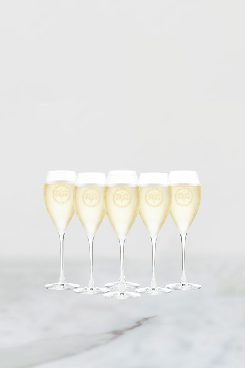 Set of six etched Domaine Carneros flutes