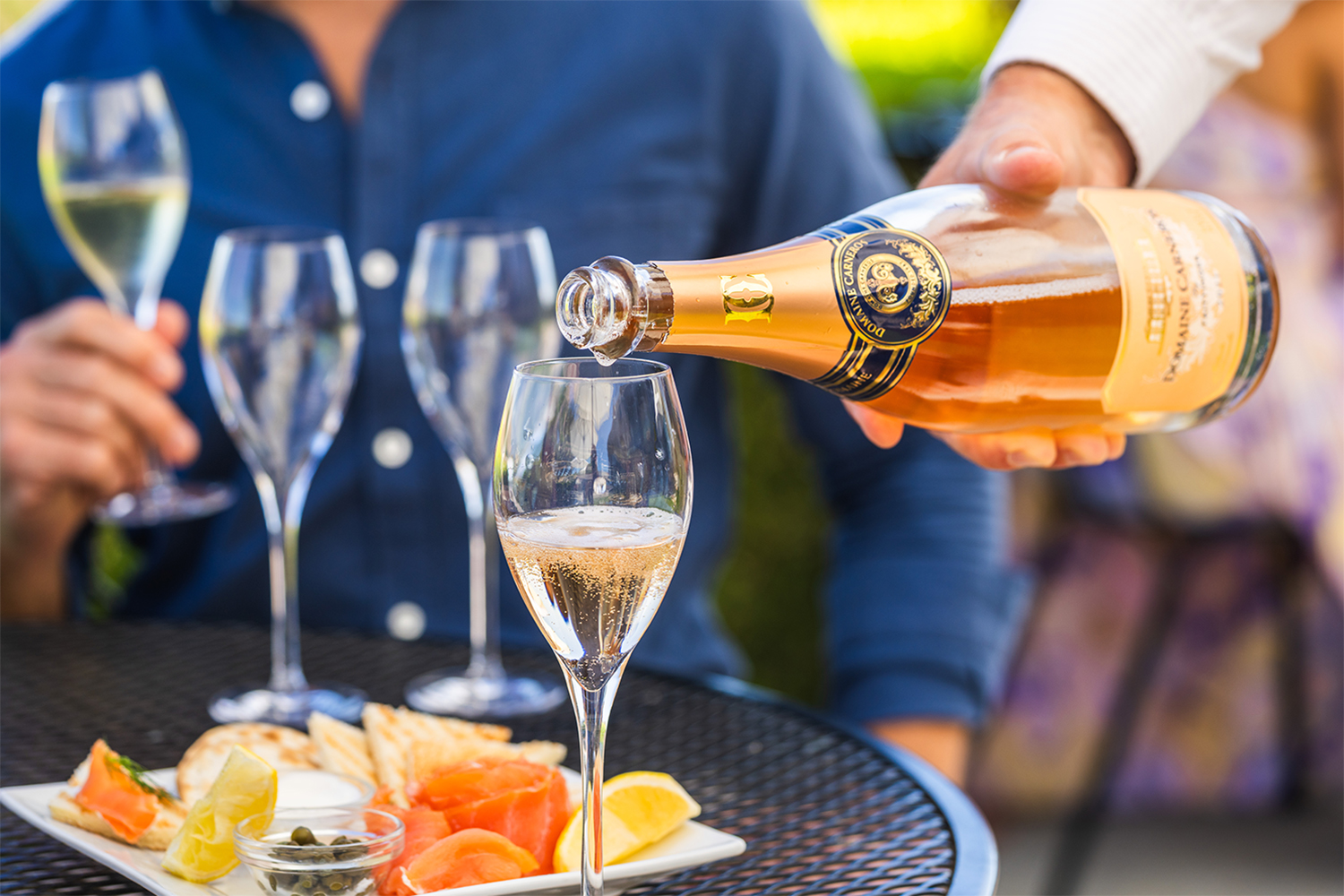 rose pour with salmon plate