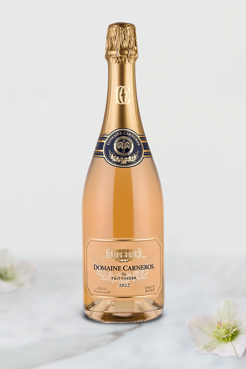 Bottle of Brut Rose on marble background