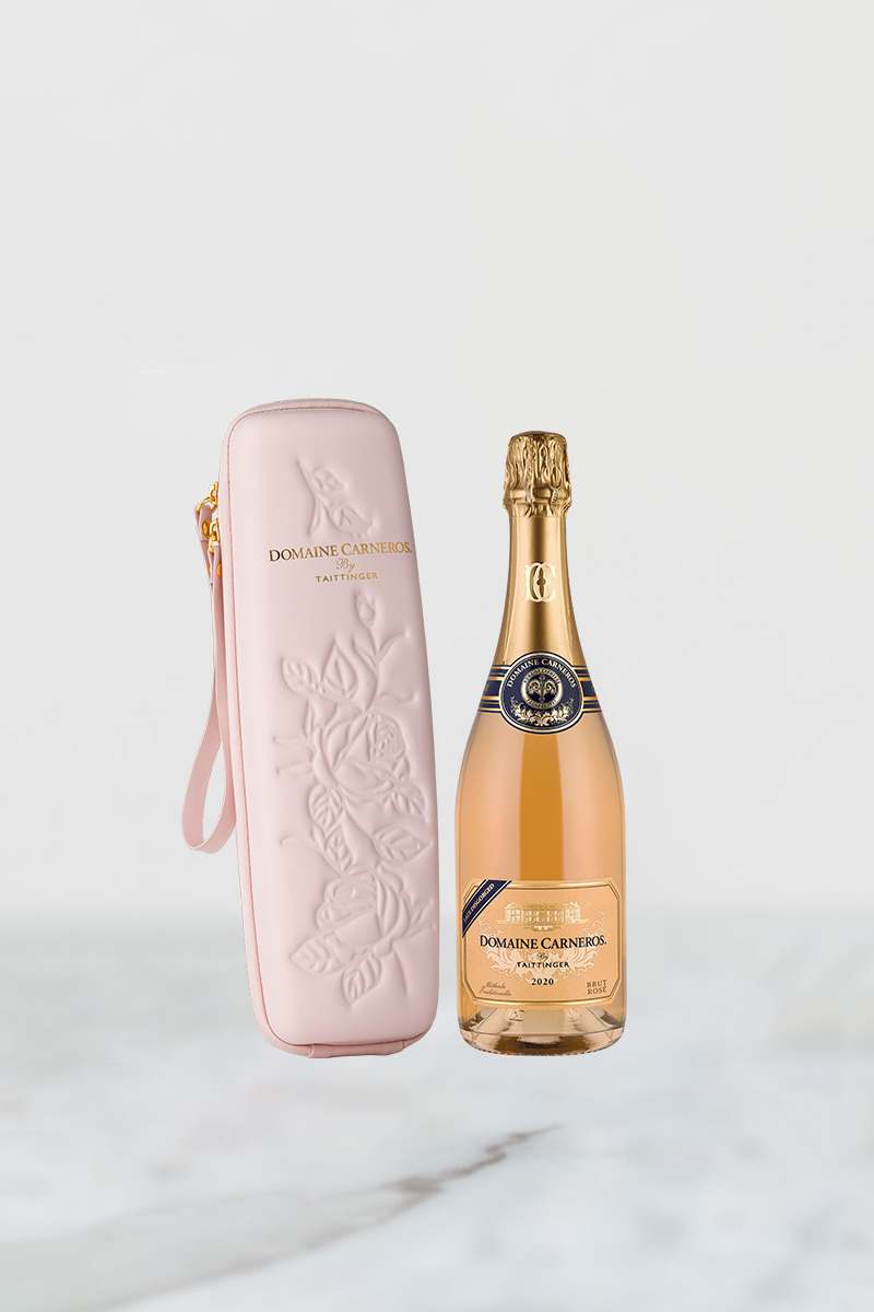 bottle of 2020 Late Disgorged Rosé with insulated tote bag