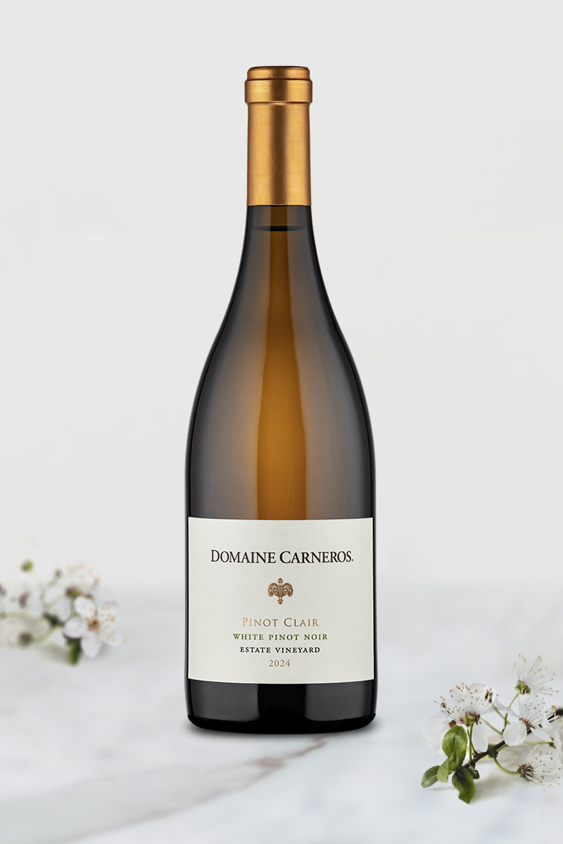 Bottle of 2024 Pinot Clair on marble background