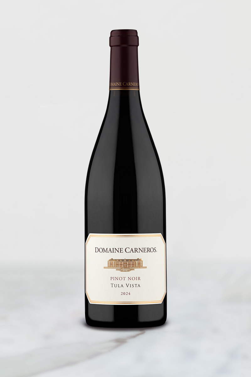 Bottle of 2024 Tula Vista Pinot Noir on marble 