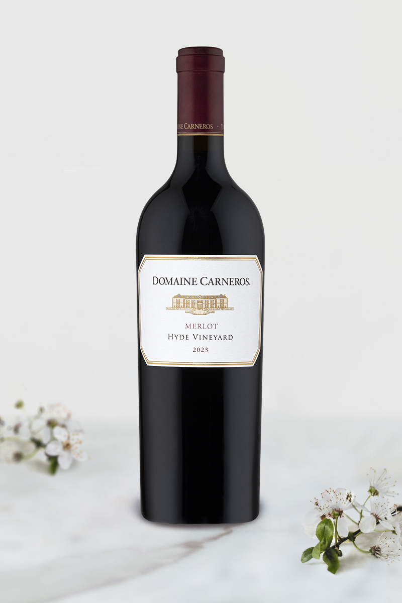 bottle of 2023 Hyde Merlot on marble