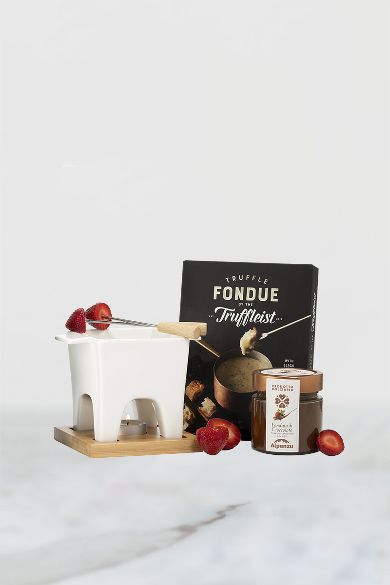 Fondue set with cheese and chocolate