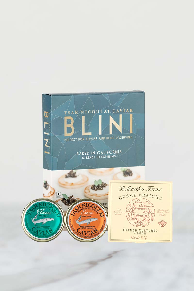Deluxe Caviar Gift with Blini, Crème Fraîche & Mother-of-Pearl Spoon