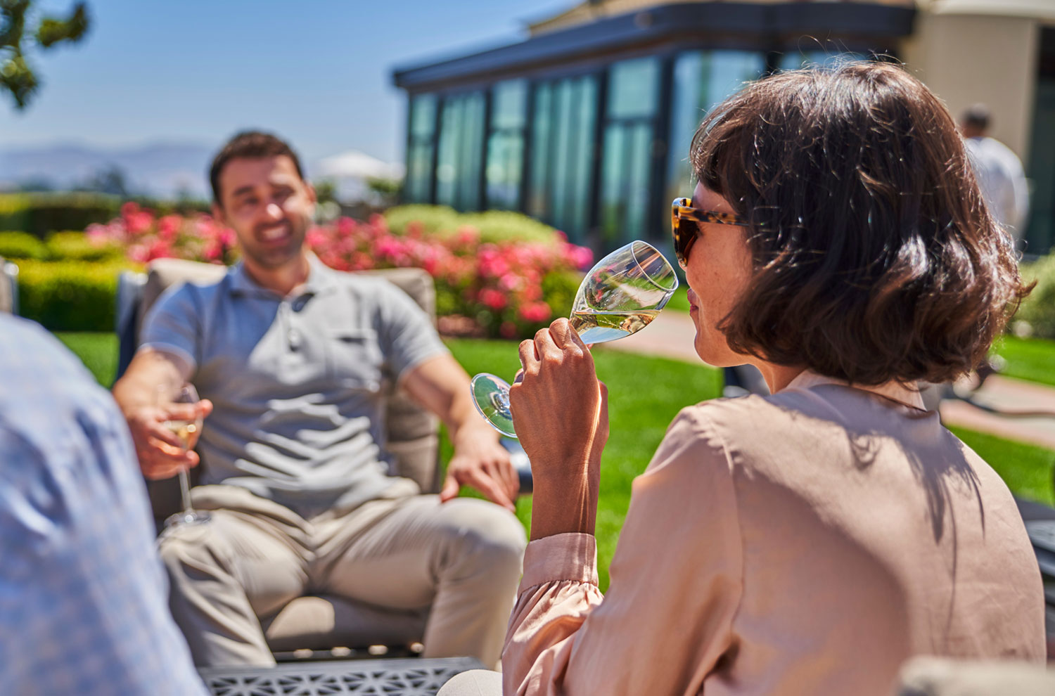 Group enjoying wine on the terrace