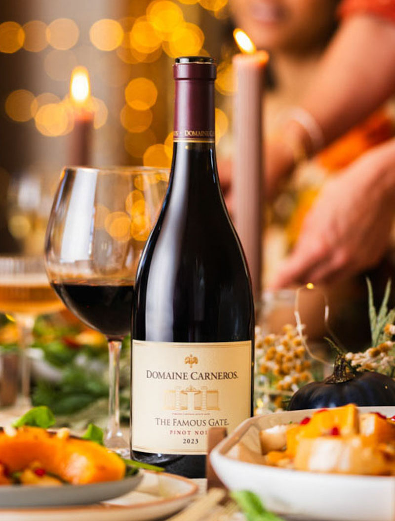 Le Ciel Serein Pinot Noir with fireplace background