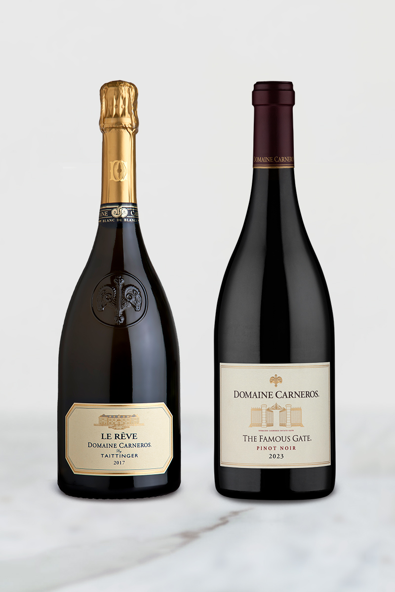 one bottle of sparkling wine and one bottle of pinot noir