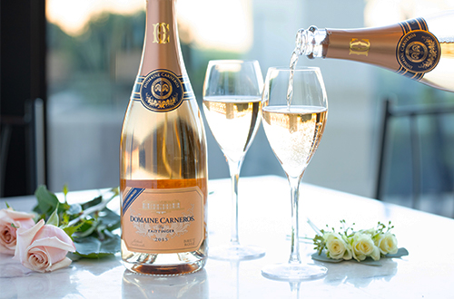 Pouring a glass of our Late Disgorged Brut Rose